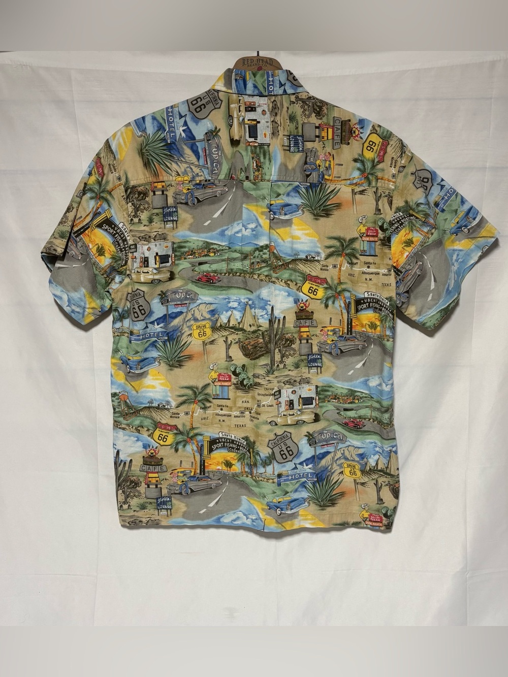 Vintage High Seas Trading Co Route 66 Hawaiian Shirt Made in USA Large - Picture 8 of 11